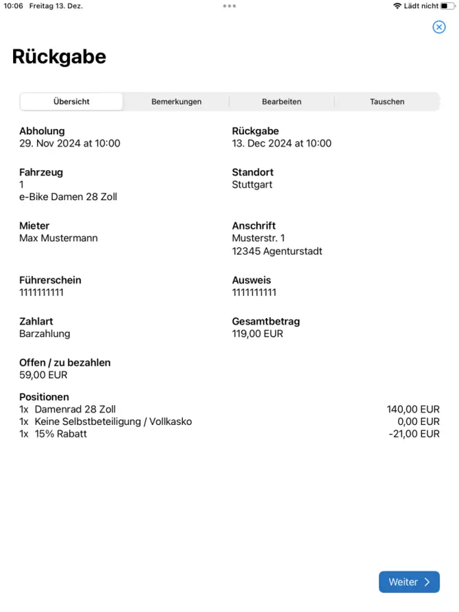 Rückgabe in der bookyt App - Übersicht