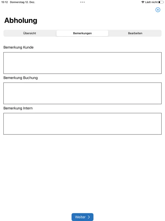 Rückgabe in der App - Bemerkungsfelder