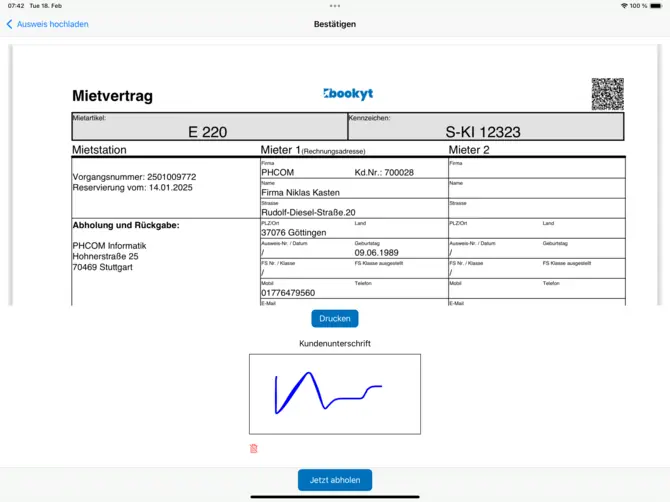 Aktivierung der digitalen Unterschrift in der App