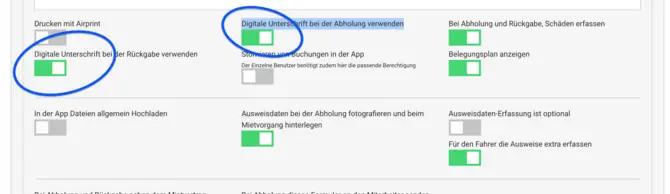 Aktivierung der Unterschriftsfunktion in der App
