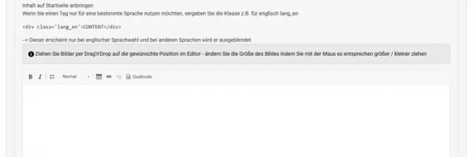 Anleitung Hinweistext Startseite
