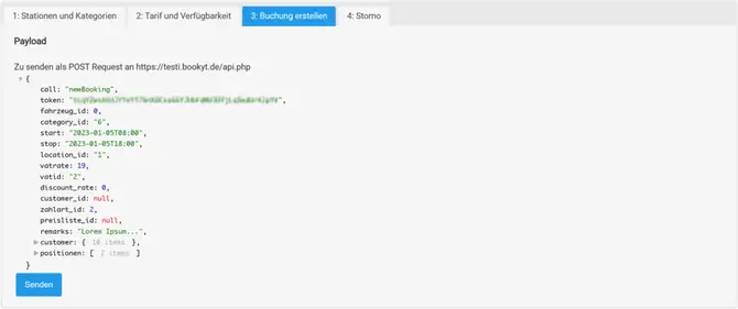 API Testumgebung Buchung erhalten