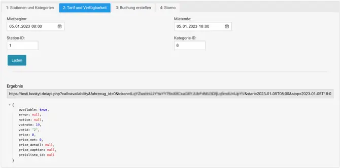 API Testumgebung Tarife