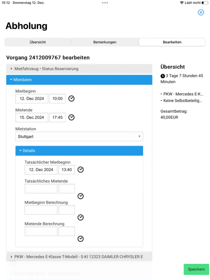 App Abholung - Vorgang bearbeiten