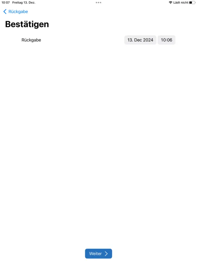 App Rückgabe Eingabe der Uhrzeit und Datum