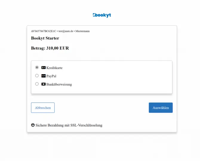Auswahl der Bezahlmethoden im Frontend