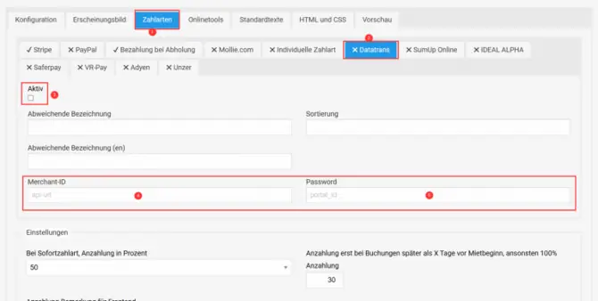 Datatrans Anlage in bookyt