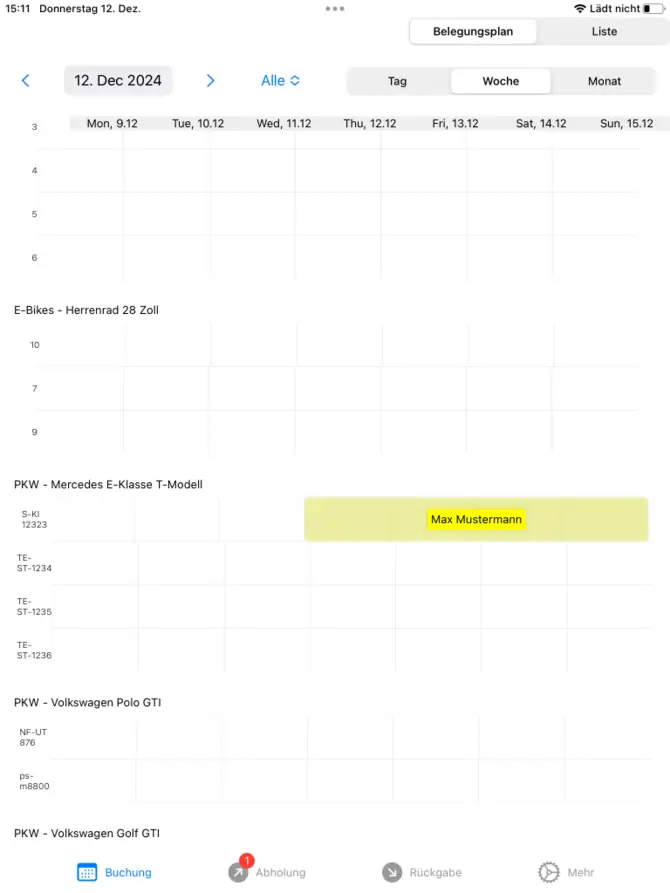 Der Belegungsplan in der bookyt App
