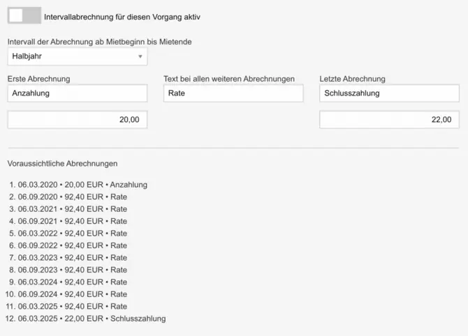 Eingabe Langzeitmiete Vermietsoftware