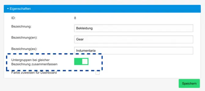 Einstellungen in der Vermietsoftware - Untergruppe zusammenfassen