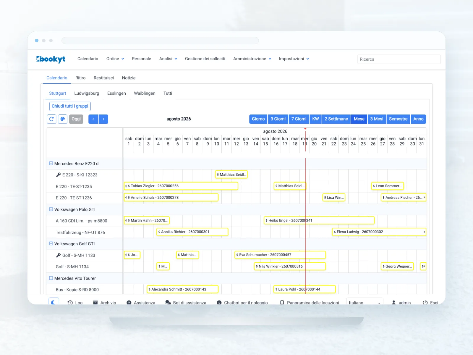 Calendario dei rimorchi a noleggio in Bookyt
