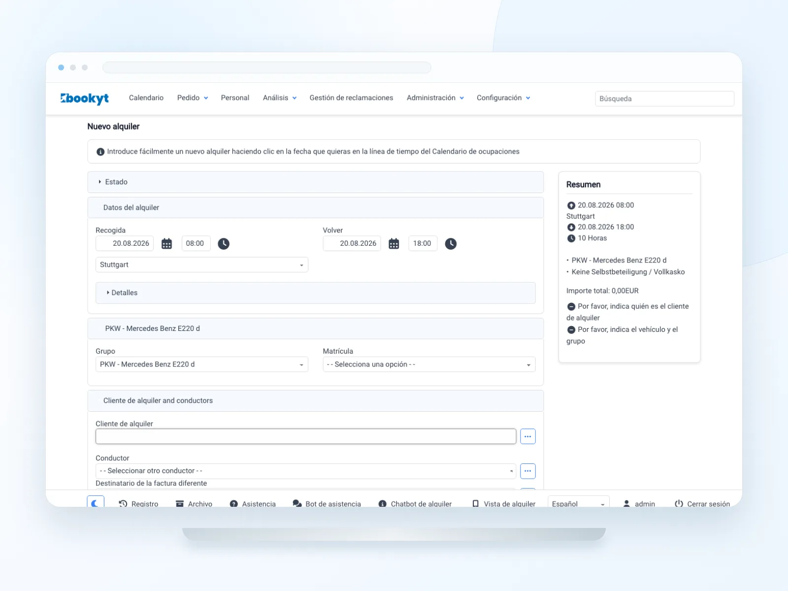 Asignaci&oacute;n de un veh&iacute;culo de alquiler concreto en Bookyt