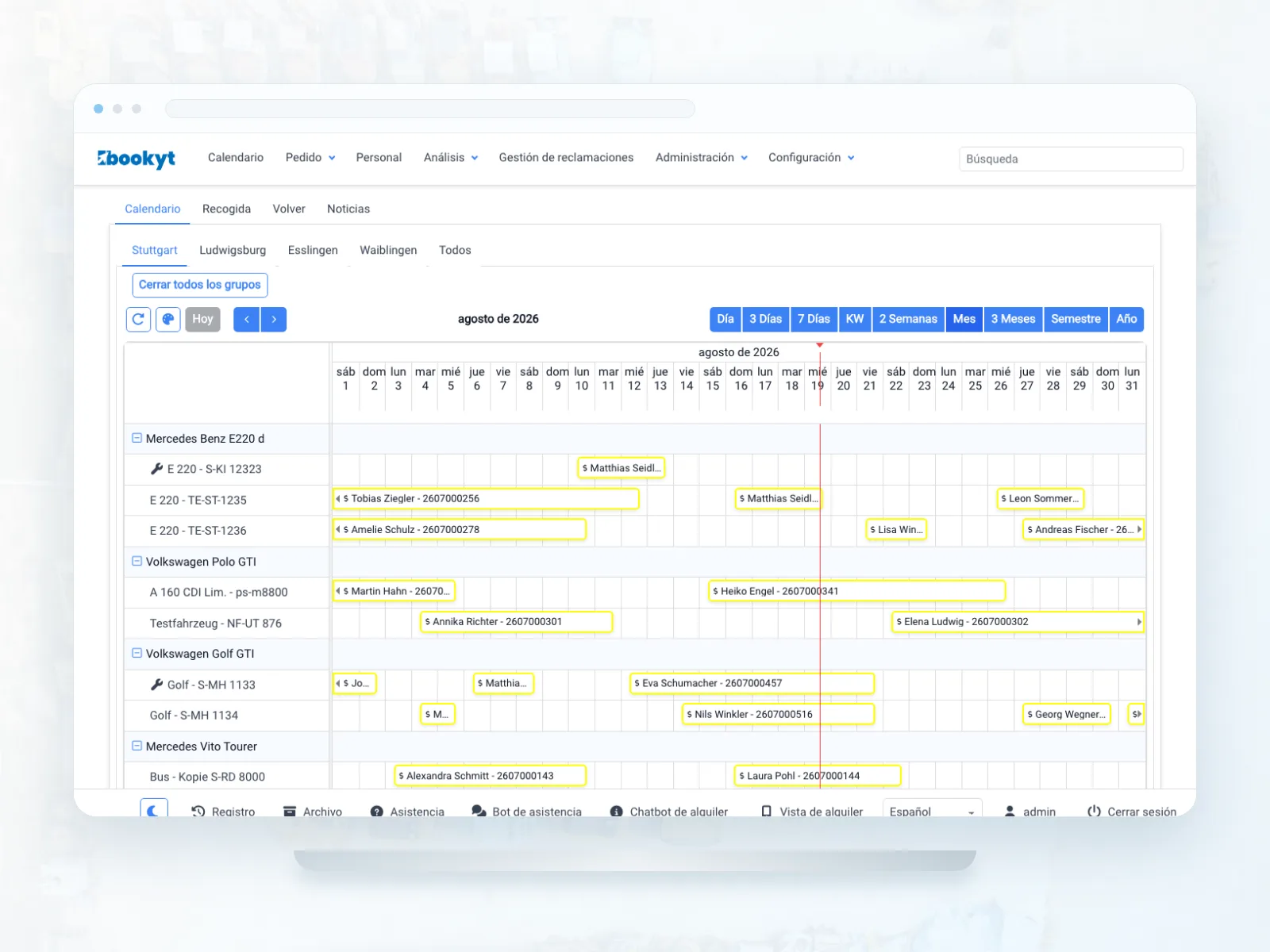 Per&iacute;odos de uso de maquinaria de construcci&oacute;n y equipos en el calendario de Bookyt