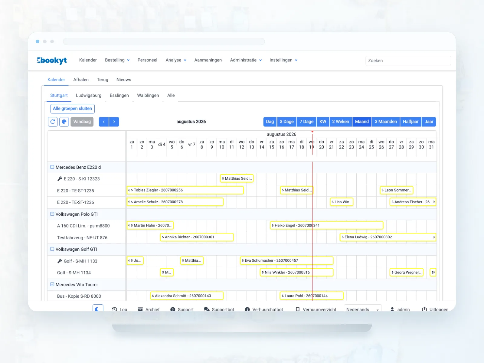 Inzetperiodes van bouwmachines en materieel in de Bookyt-bezettingskalender