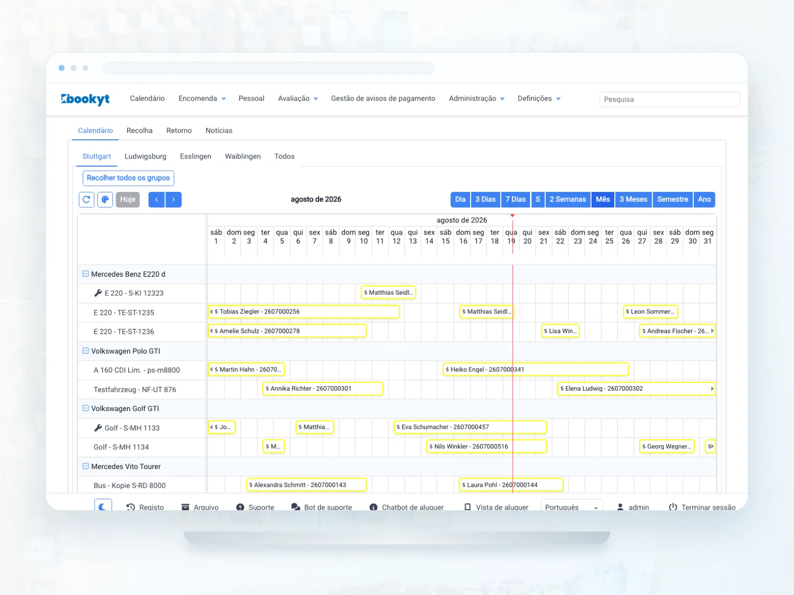 Per&iacute;odos de utiliza&ccedil;&atilde;o de m&aacute;quinas de constru&ccedil;&atilde;o e equipamentos no calend&aacute;rio da Bookyt