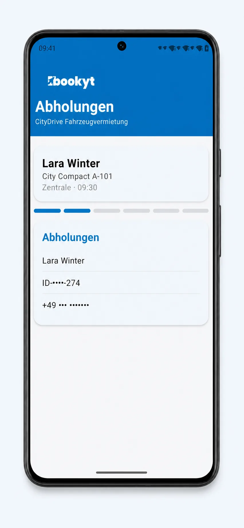 &Uuml;bergabe mit den vorgesehenen Angaben in der Bookyt Android App