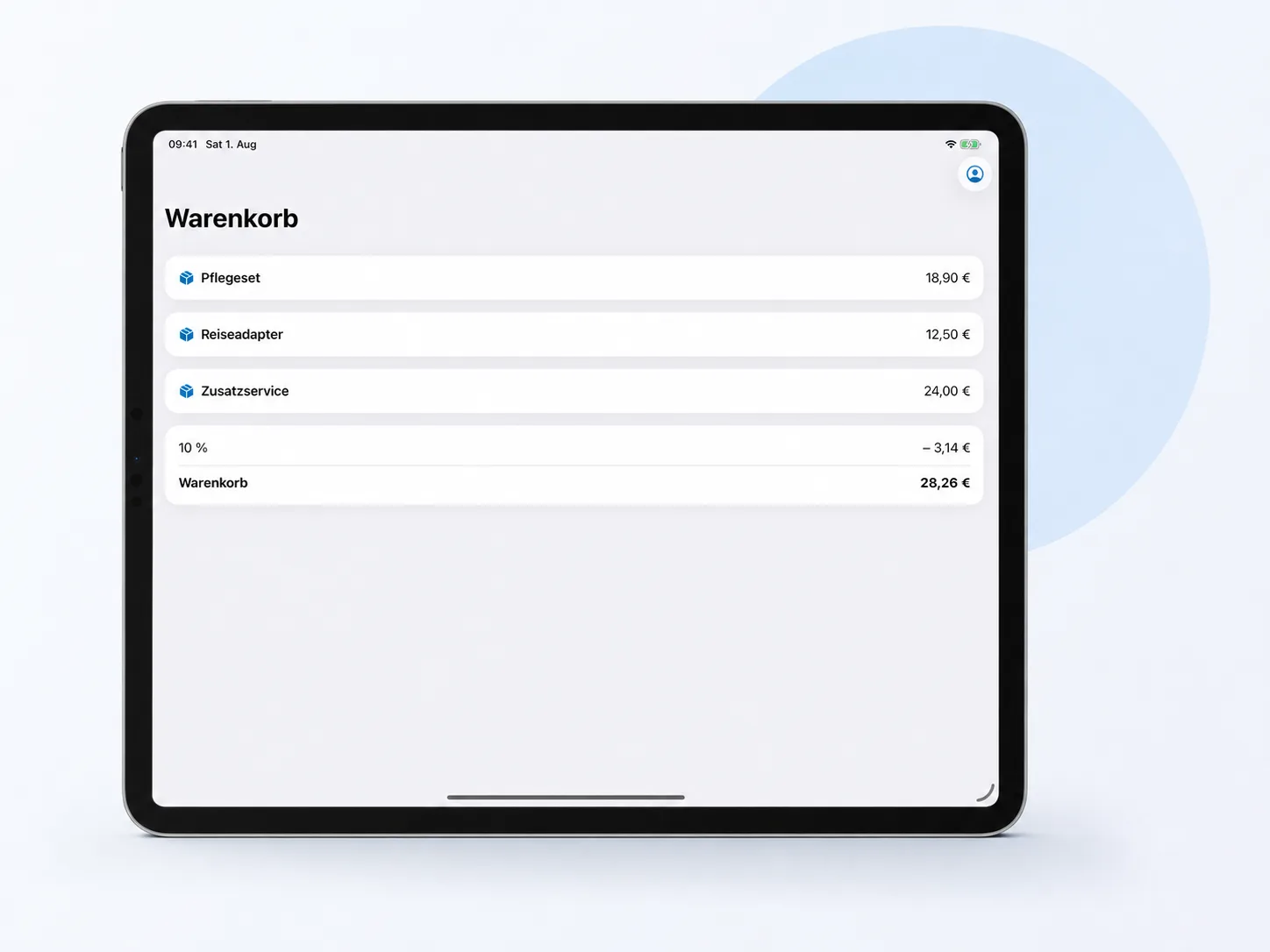 Bookyt Warenkorb f&uuml;r den Checkout in einem iPad-Rahmen