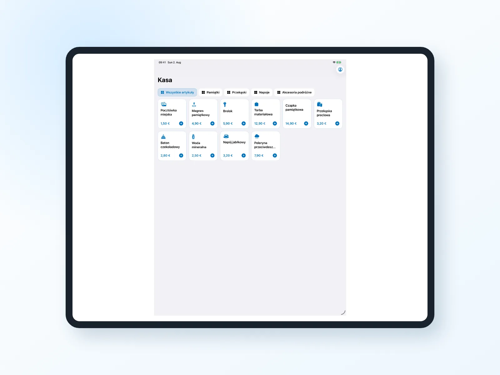 System kasowy Bookyt na iPadzie z artykułami i koszykiem