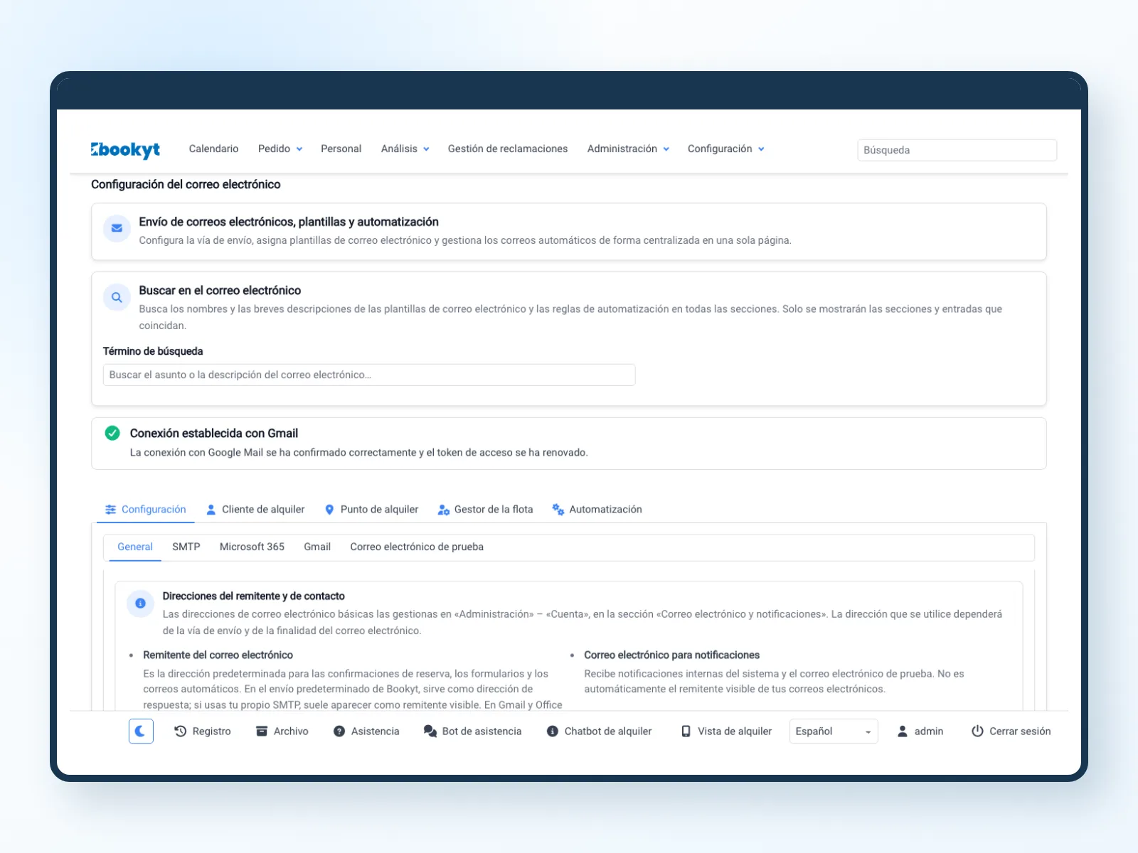 Configuraci&oacute;n de correo electr&oacute;nico y plantillas para comunicarte con clientes de alquiler en Bookyt