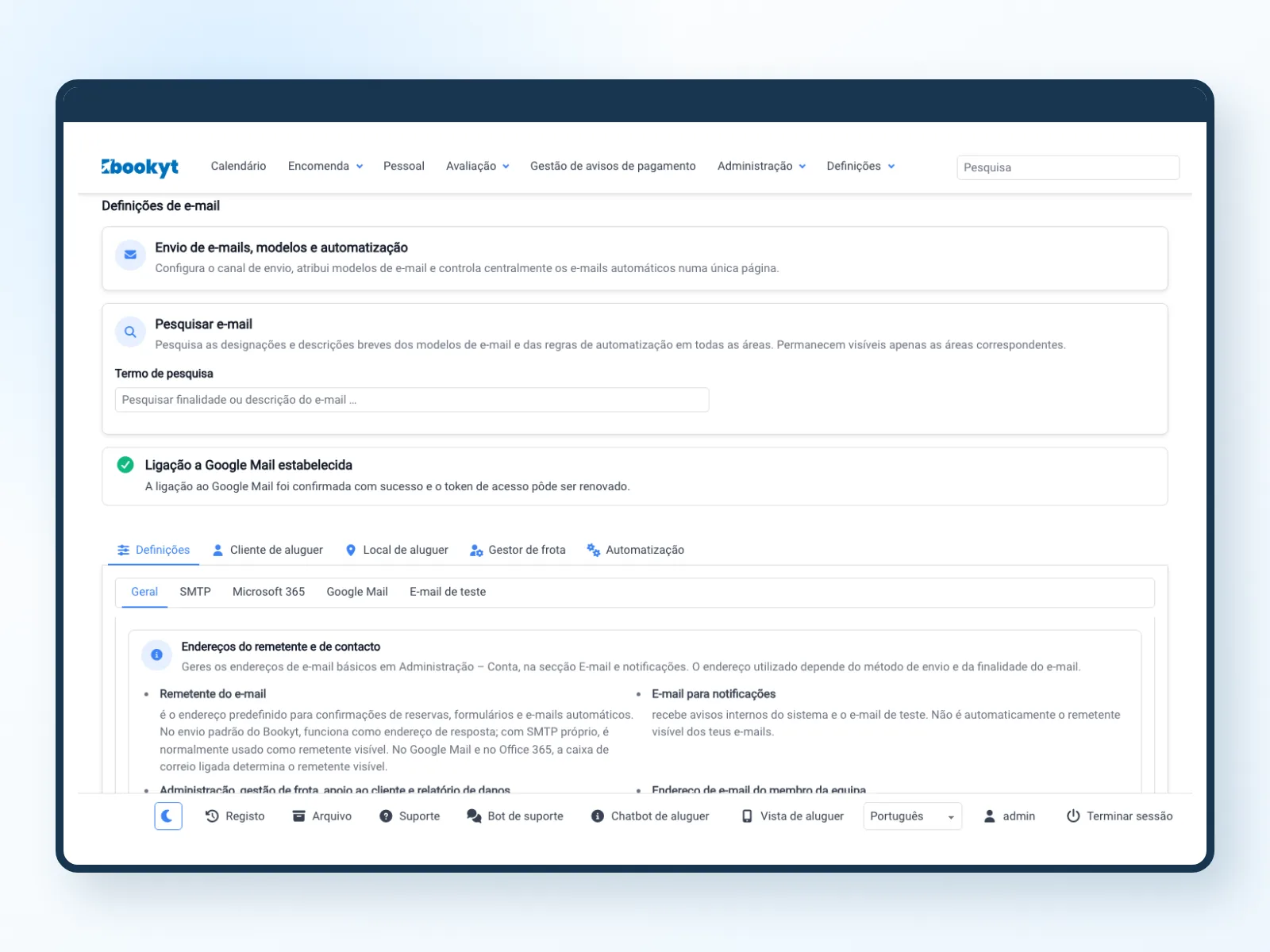 Defini&ccedil;&otilde;es de e-mail e modelos para comunicar com clientes de aluguer na Bookyt