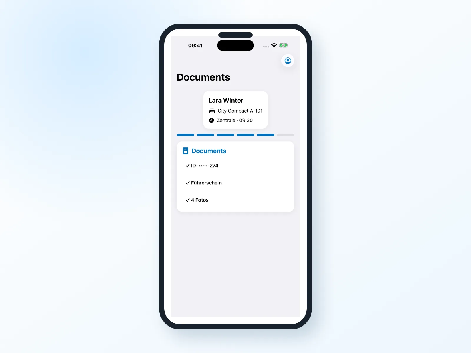 Rental documents in the Bookyt app, displayed in an iPhone frame