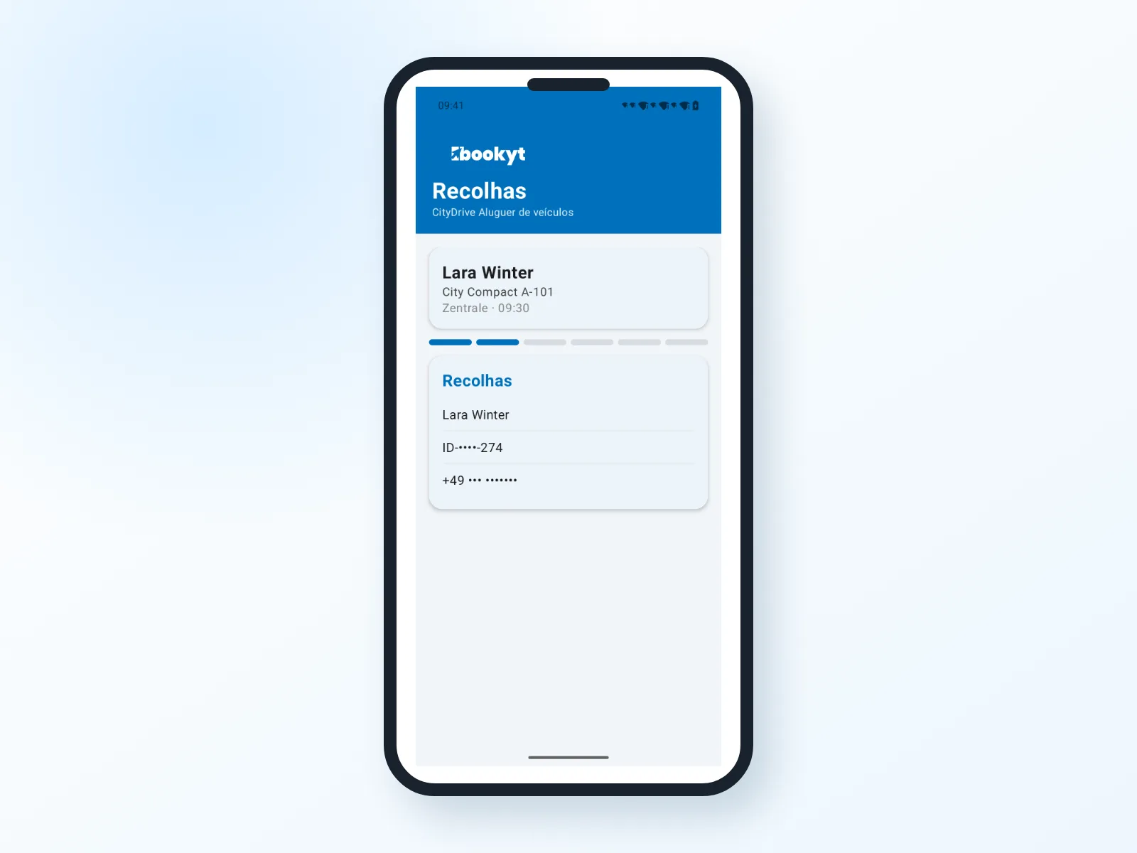 Entrega com dados do cliente na app Bookyt, apresentada num smartphone Android