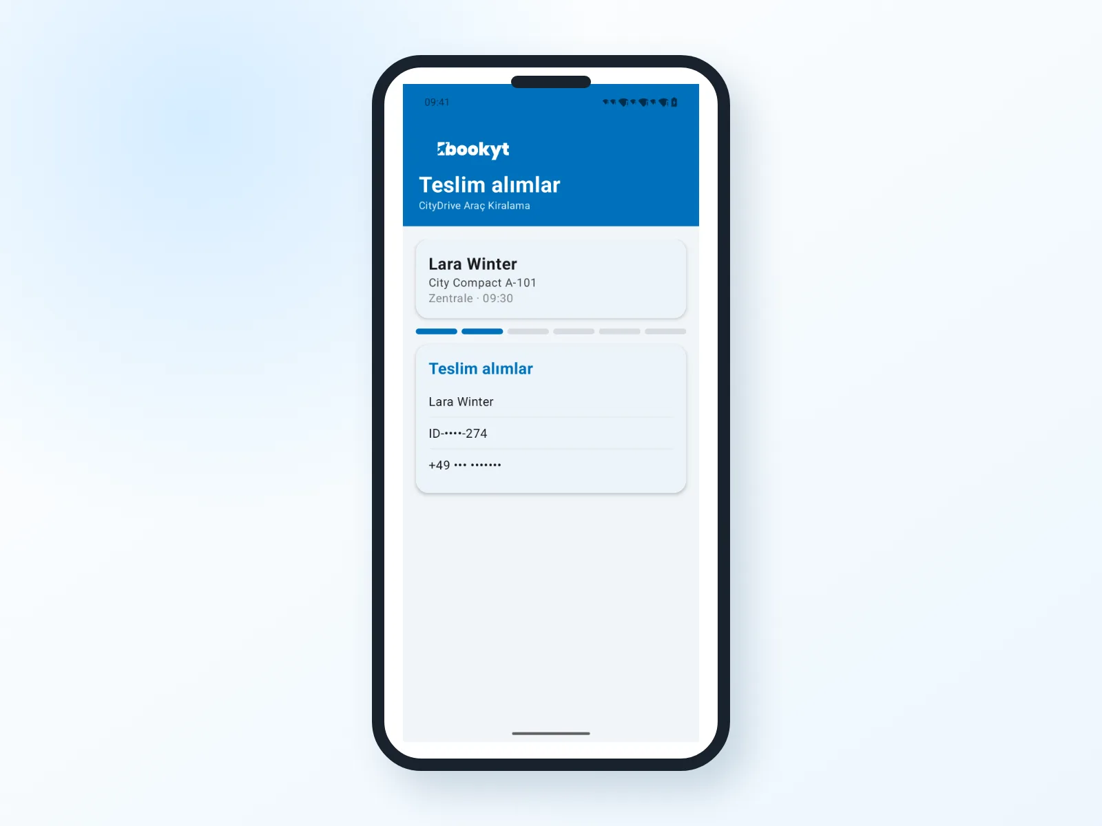 Android akıllı telefon &ccedil;er&ccedil;evesinde Bookyt uygulamasında m&uuml;şteri bilgileriyle teslim işlemi