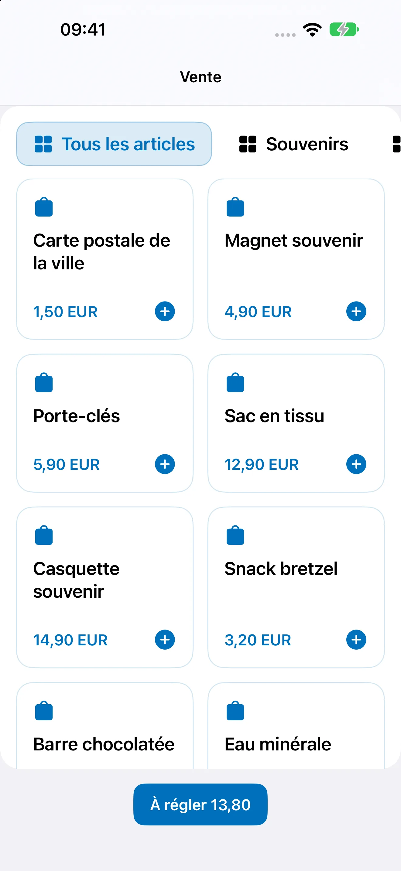 Vente directe Bookyt sur iPhone avec cat&eacute;gories, articles et prix