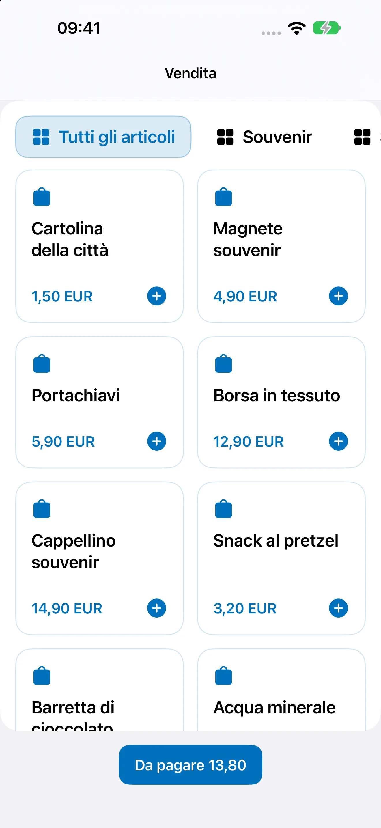 Vendita diretta Bookyt su iPhone con categorie, articoli e prezzi