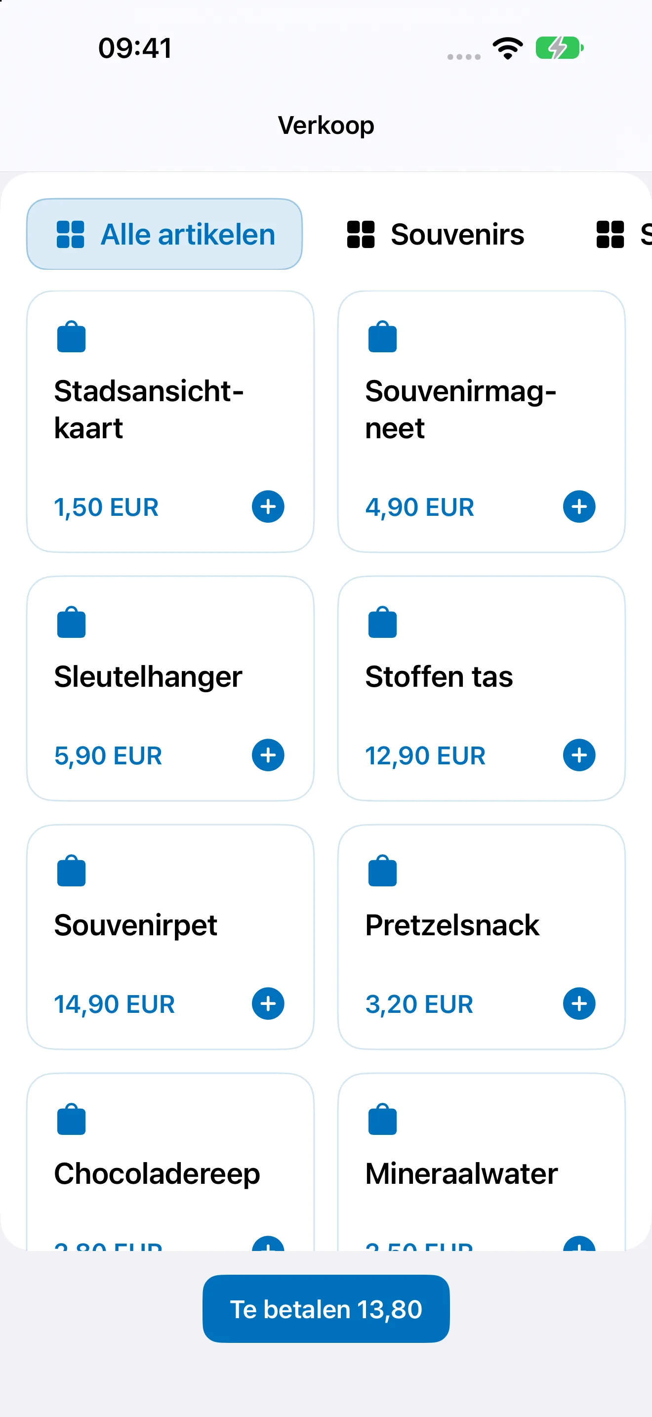 Bookyt-artikelverkoop op iPhone met categorie&euml;n, artikelen en prijzen