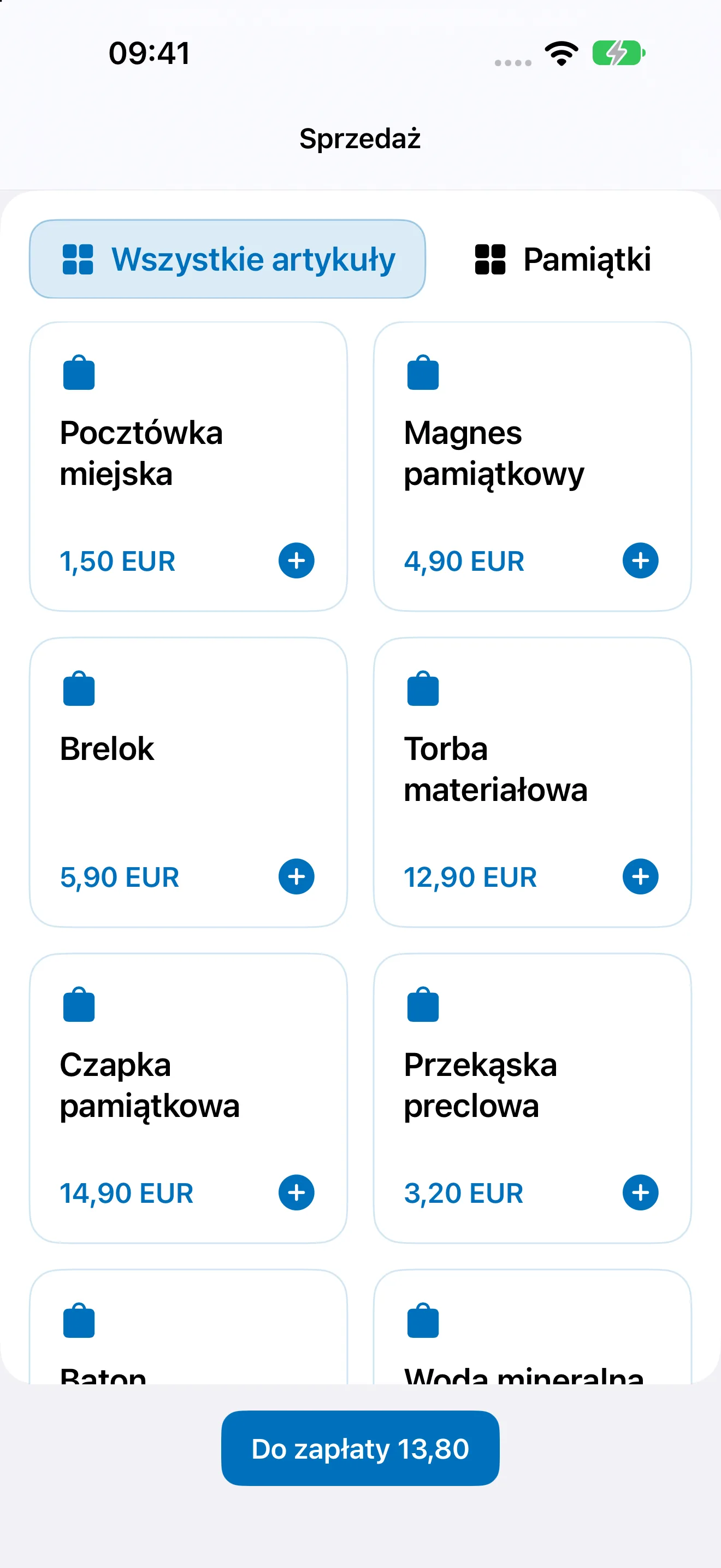 Sprzedaż Bookyt na iPhonie z kategoriami, artykułami i cenami