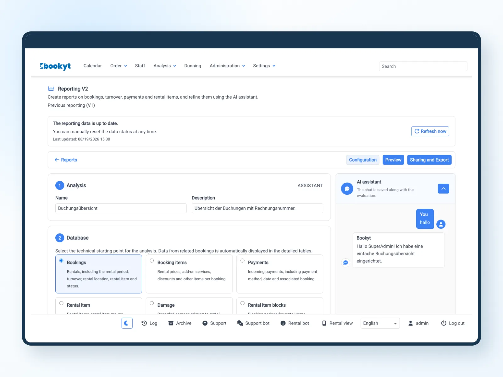 Booking overview as a data foundation for Bookyt reporting