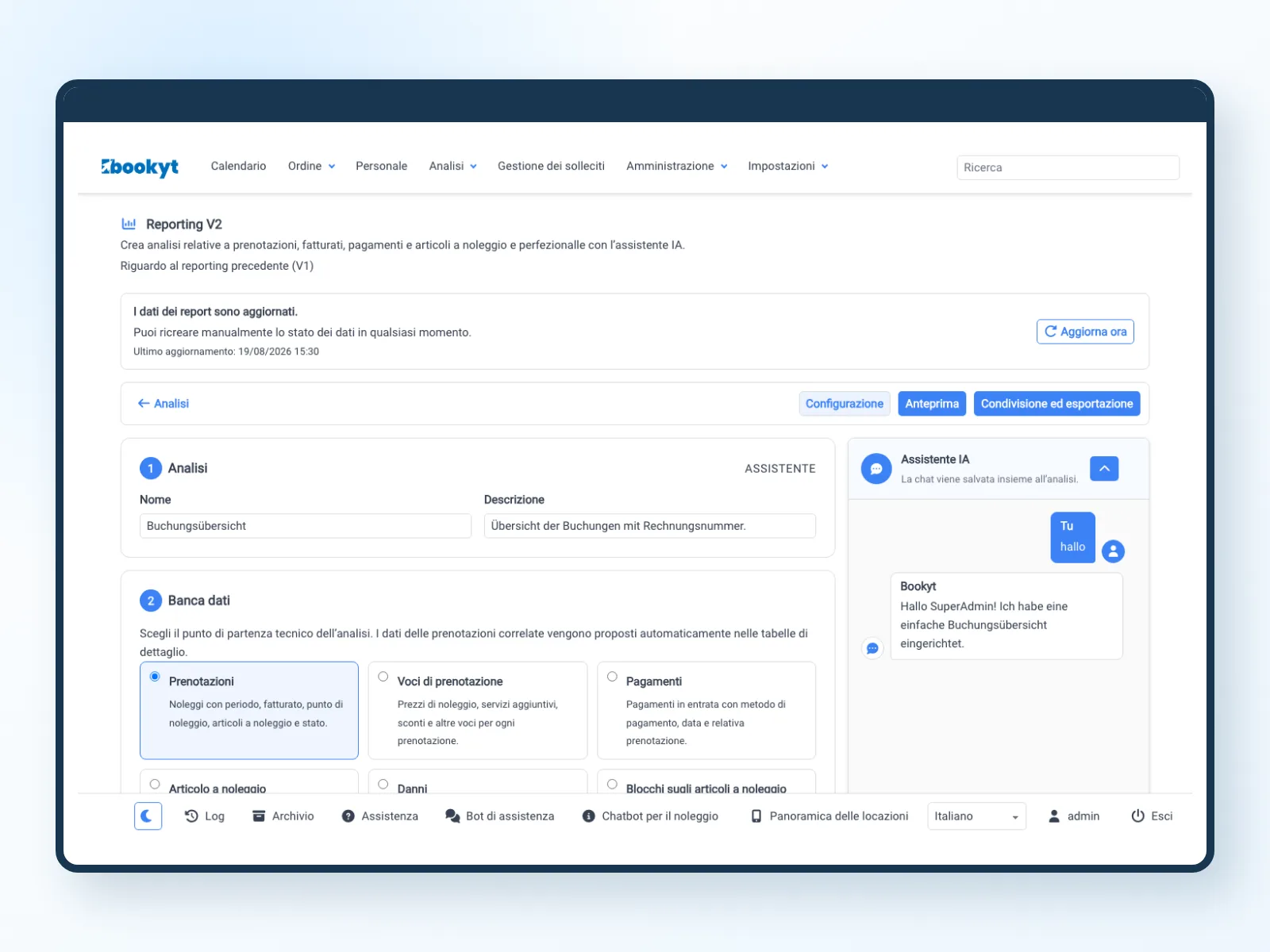 Panoramica delle prenotazioni come base dati per il reporting di Bookyt