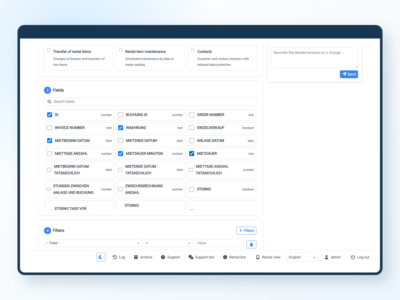 Field search and filter configuration in Bookyt reporting