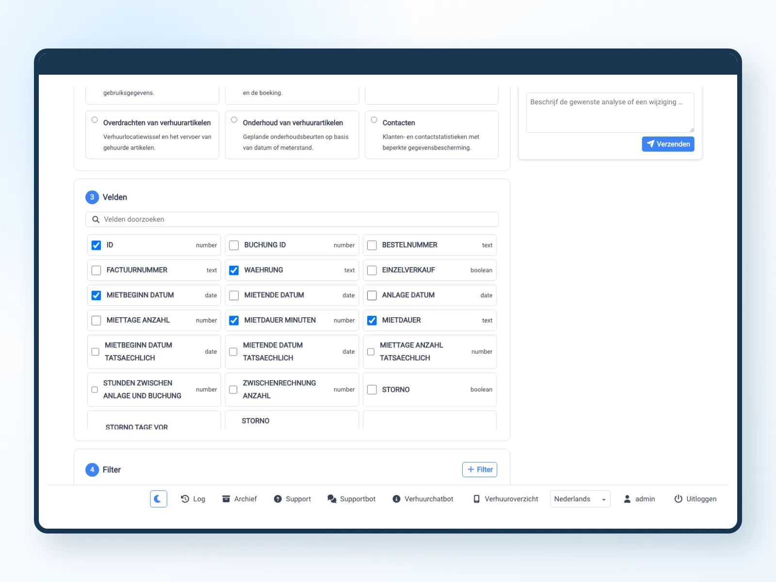 Veldzoeken en filters instellen in Bookyt Reporting