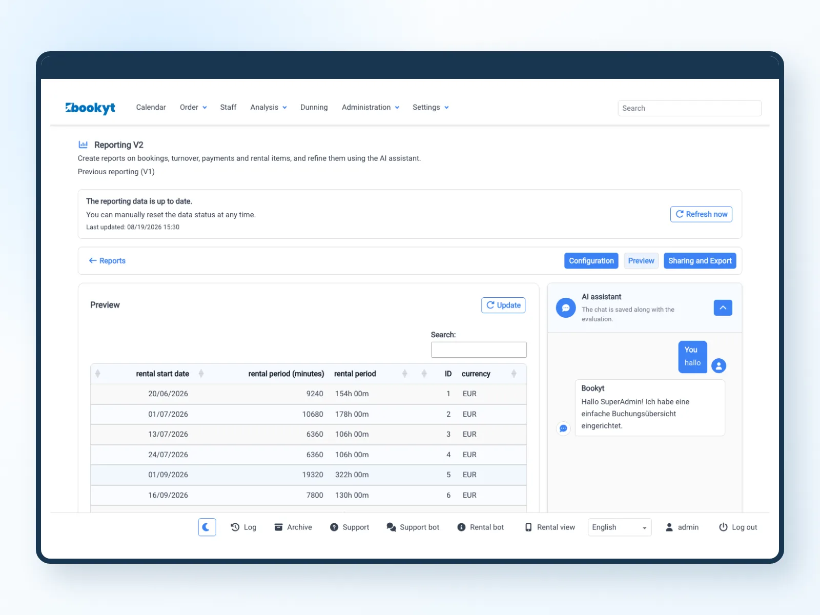 Preview of a Bookyt report with an AI assistant