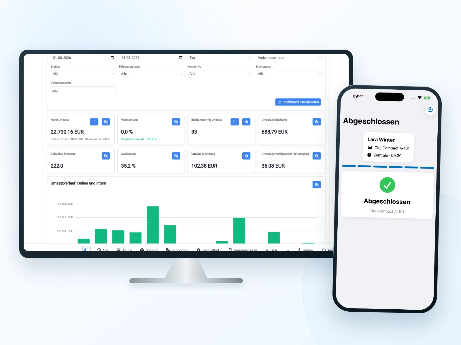 Bookyt Vermietsoftware im Desktop-Backend und auf dem Smartphone