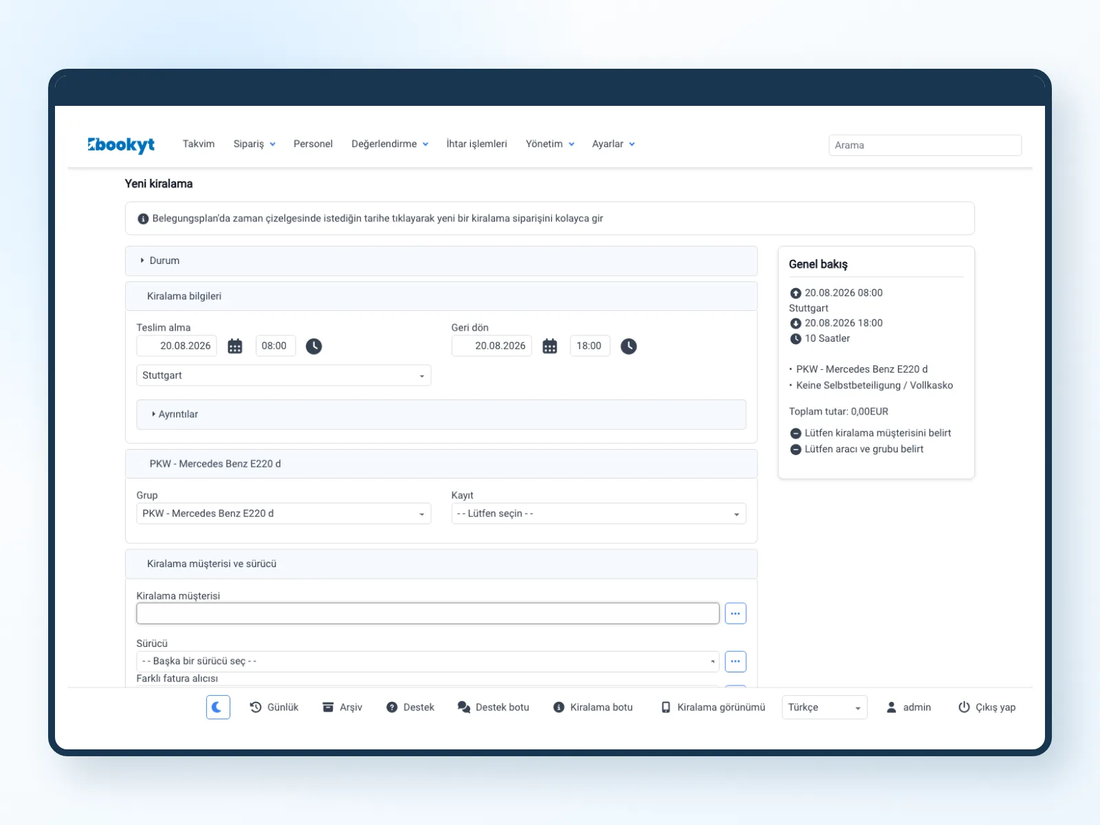WordPress web sitesinde &ccedil;evrimi&ccedil;i rezervasyona giriş i&ccedil;in Bookyt kiralama se&ccedil;enekleri
