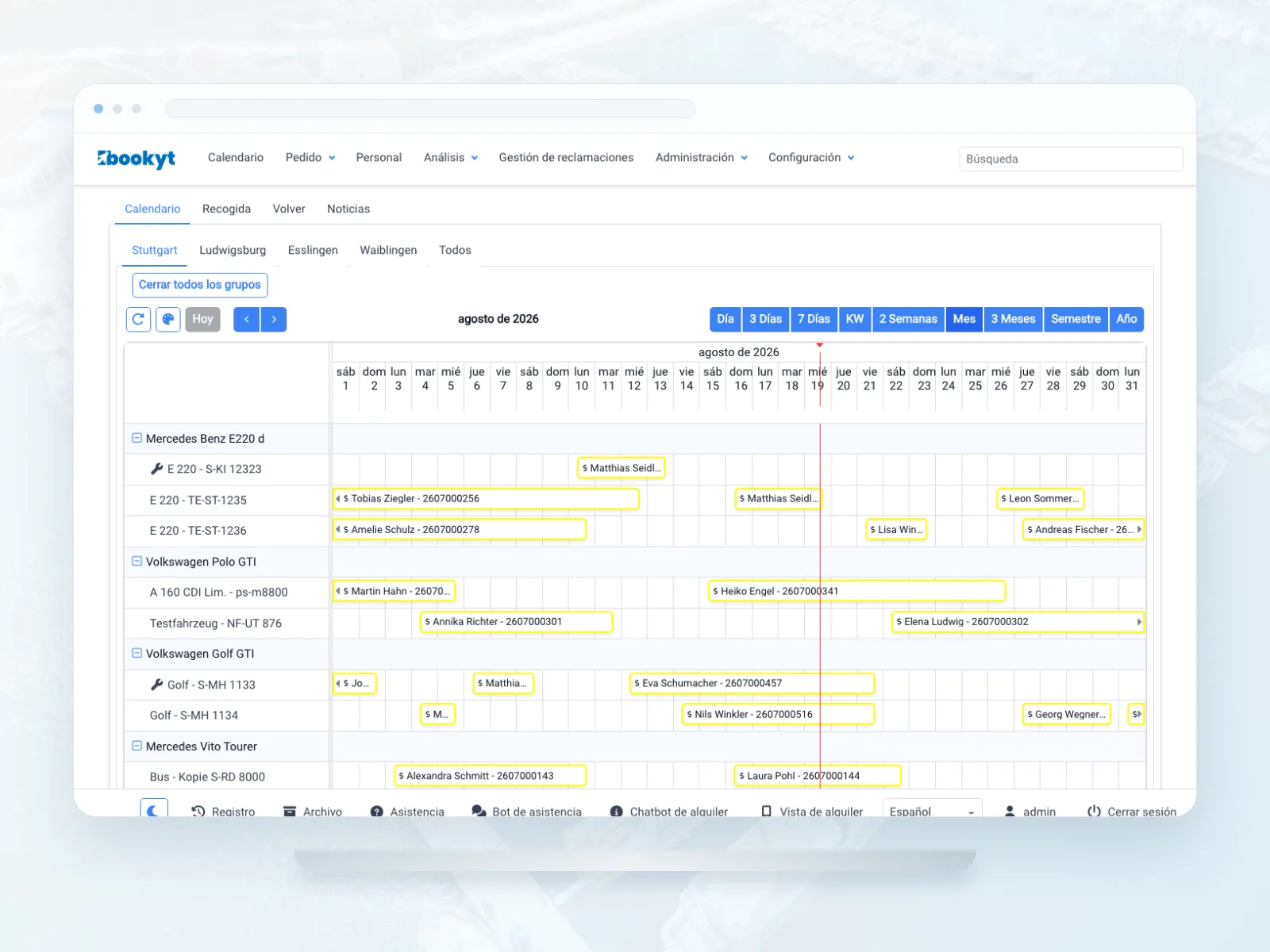 Barcos, puntos de alquiler y per&iacute;odos de temporada en el calendario de Bookyt