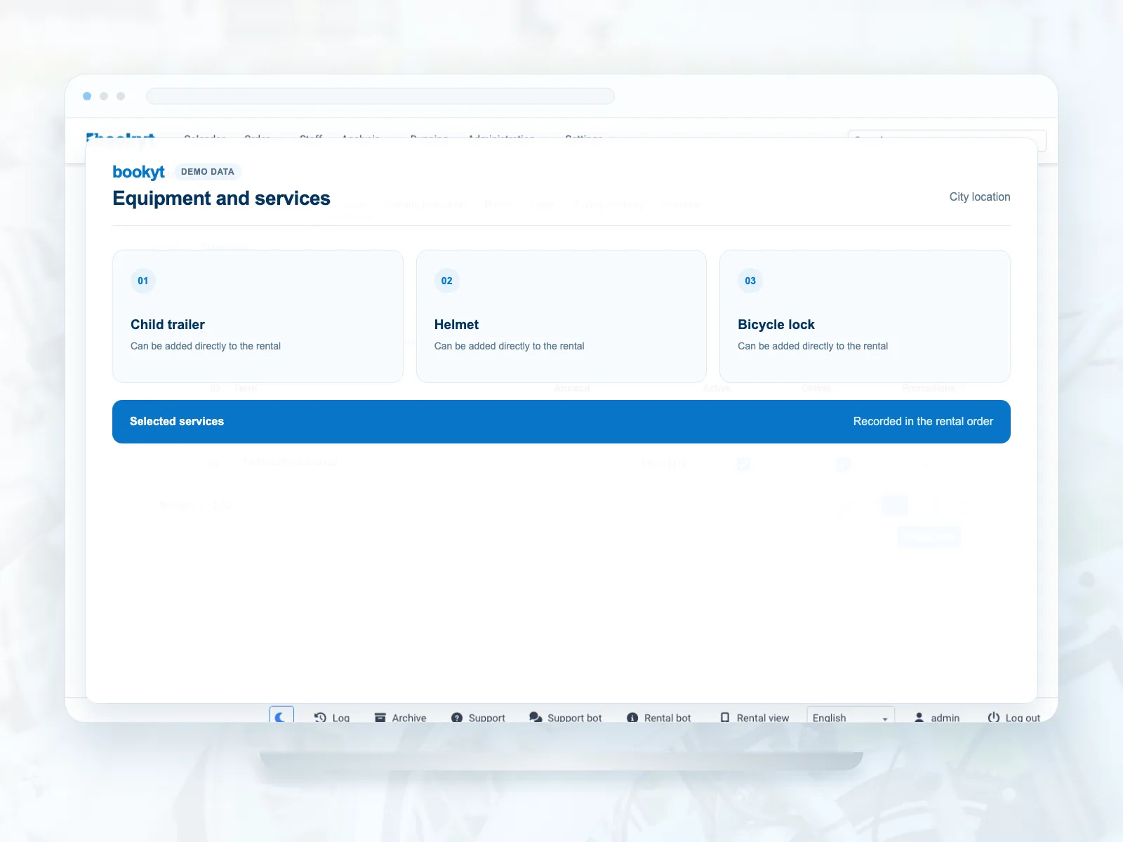Accessories and return details in the Bookyt rental record