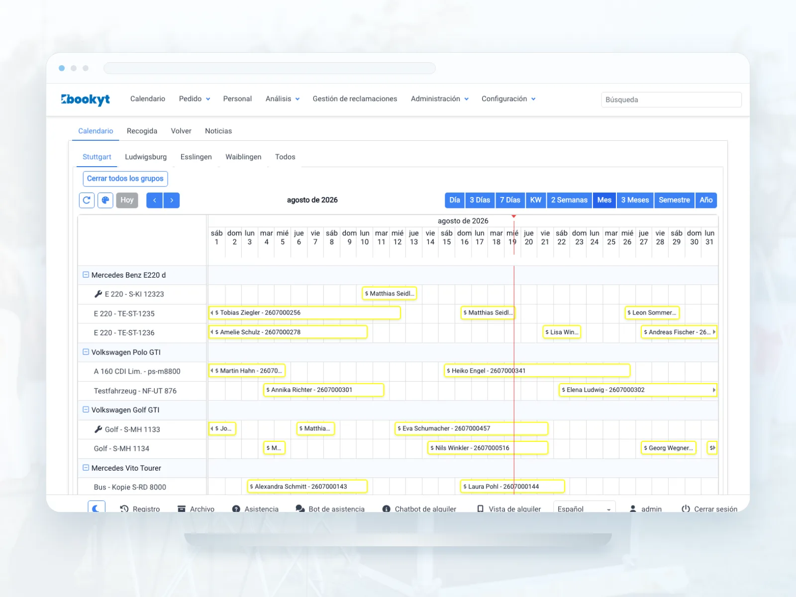 Art&iacute;culos de alquiler, reservas y per&iacute;odos flexibles en el calendario de Bookyt