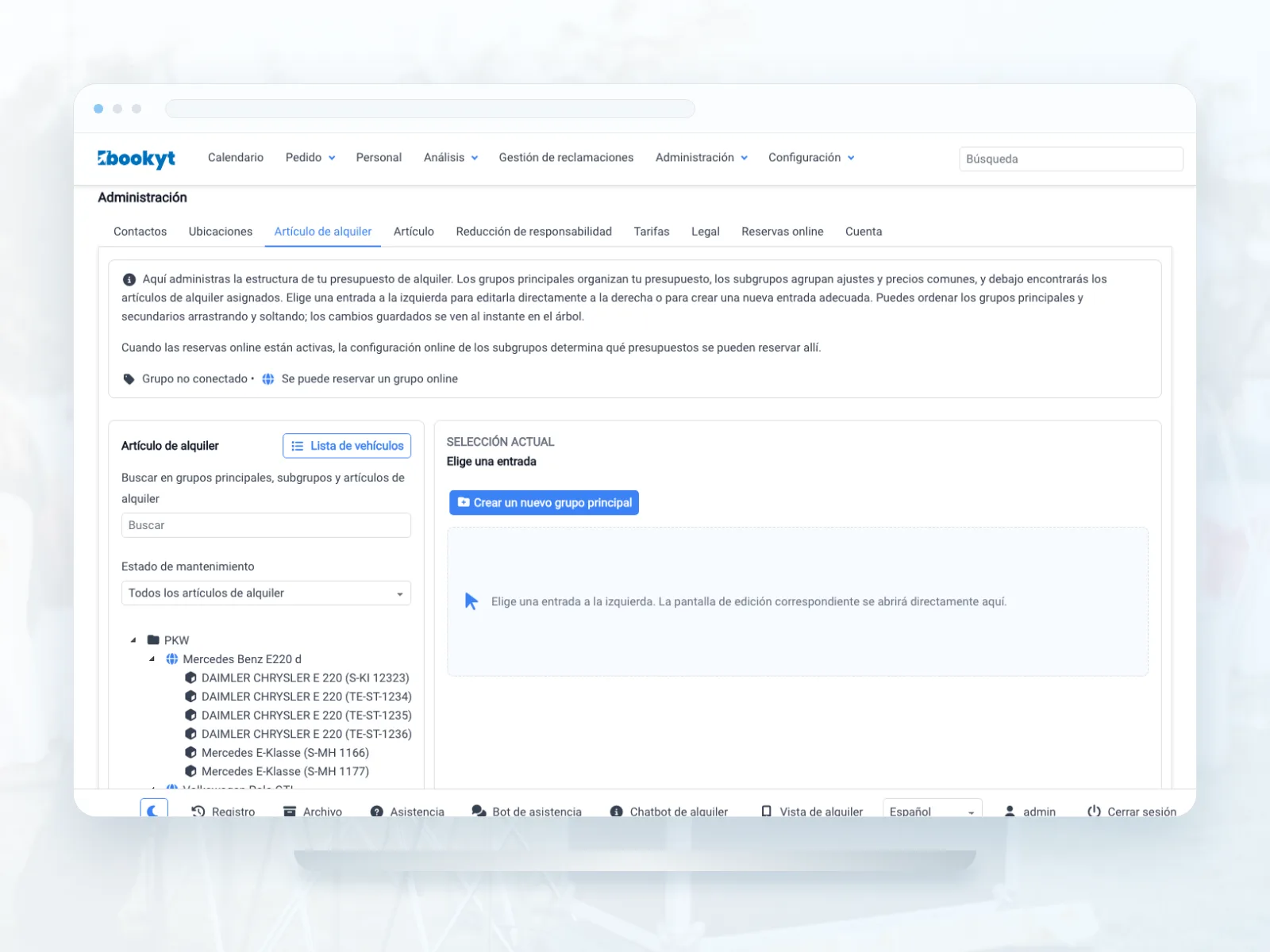 Art&iacute;culos de alquiler e inventario en Bookyt
