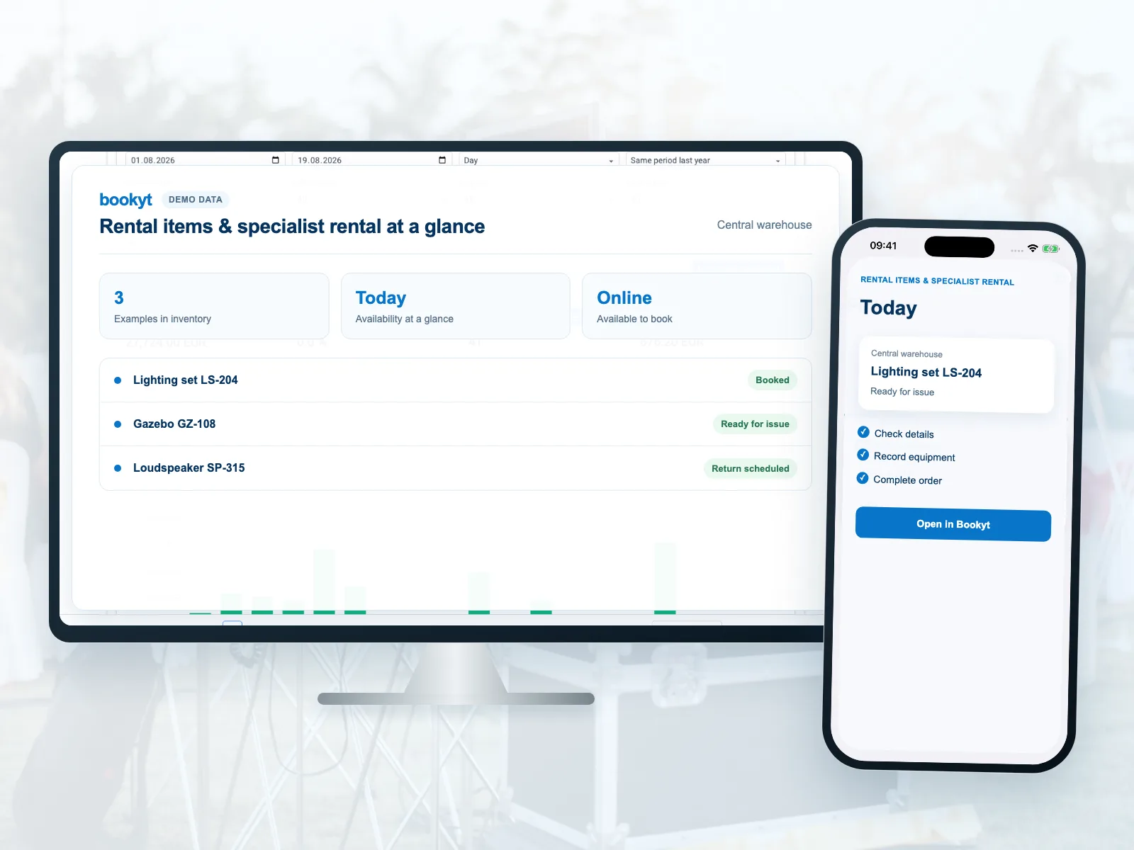 Bookyt for specialist rental items, flexible rental periods and mobile handovers