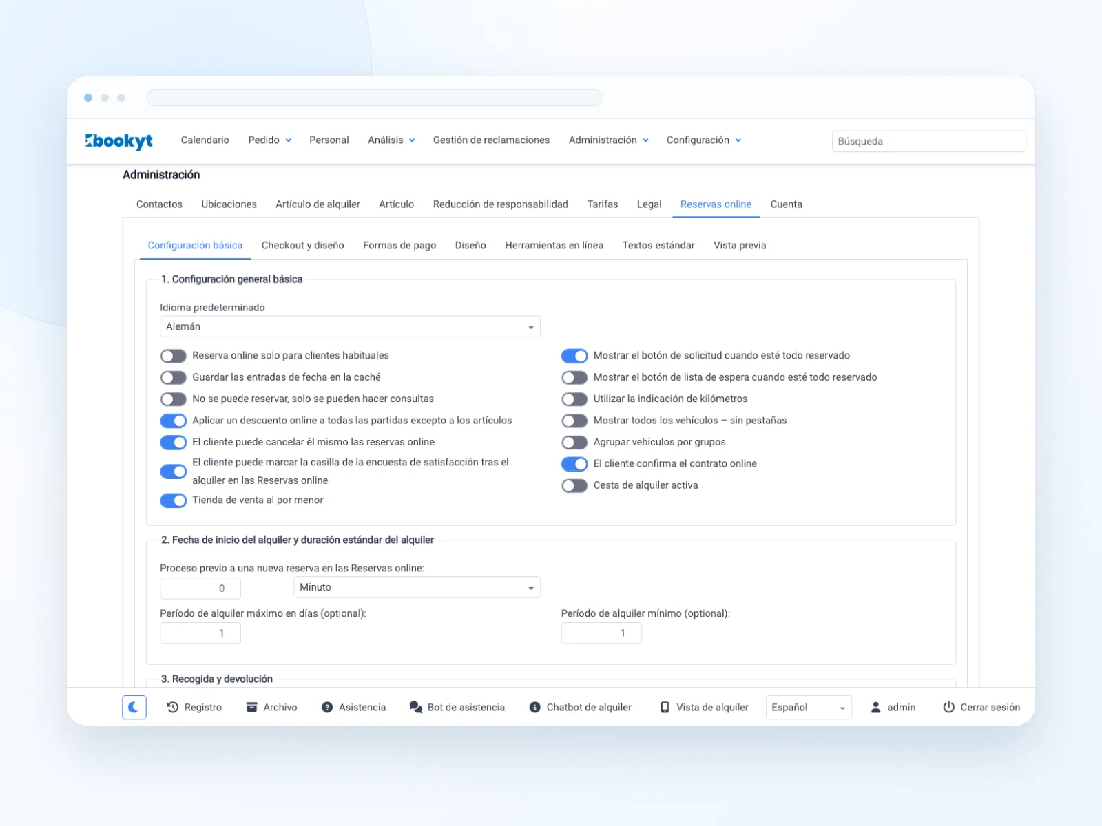 Reserva online con art&iacute;culo de alquiler, per&iacute;odo de alquiler, precio y servicios adicionales