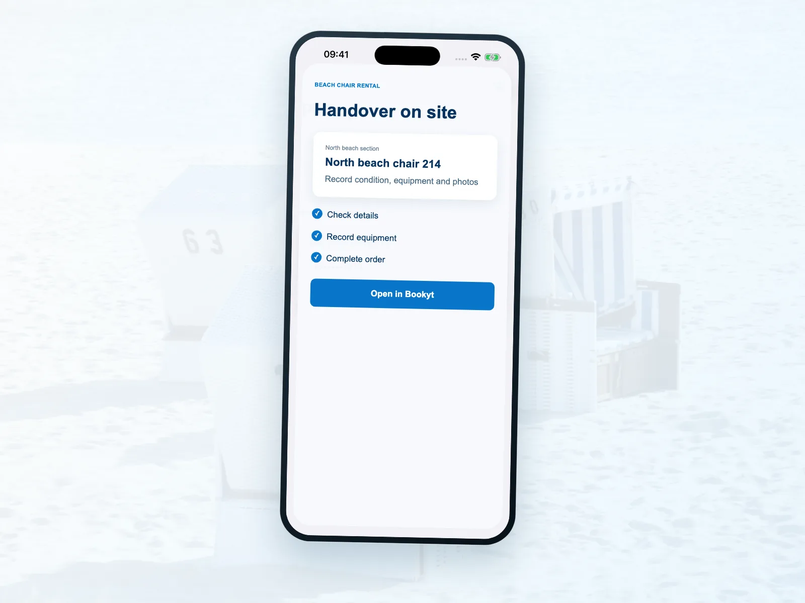 Mobile issue and return of beach chairs with Bookyt