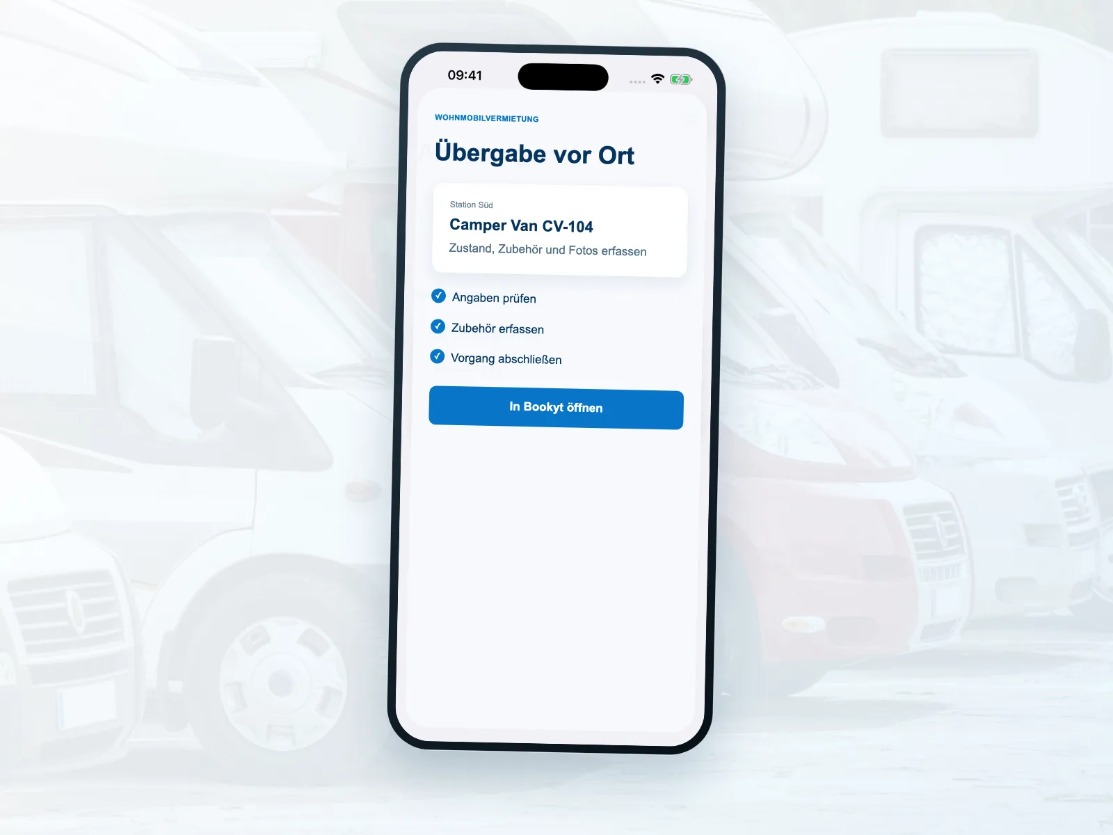 Mobile Wohnmobil&uuml;bergabe und R&uuml;ckgabe mit Bookyt