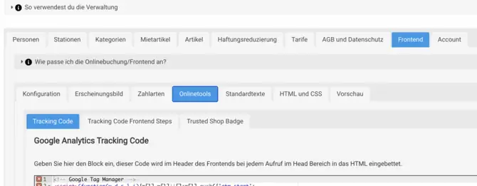 Implementierung des Google Analytics Tracking Codes
