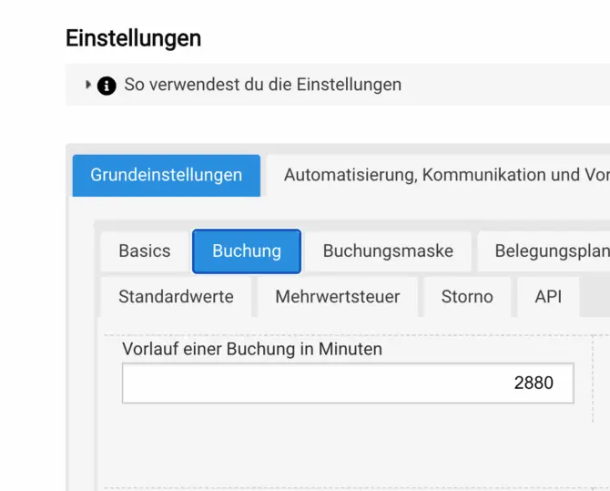 Karenzzeit in Buchungssystemen