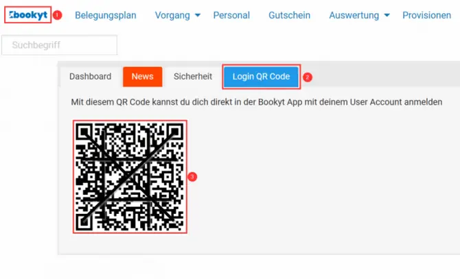 Login Code für die App im bookyt Backend