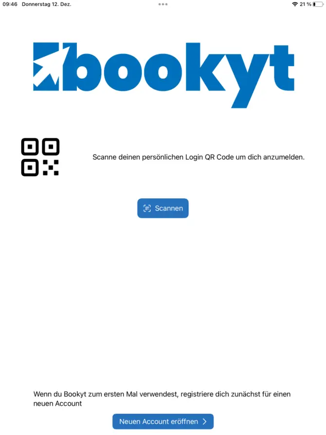 Login Screen in der bookyt App